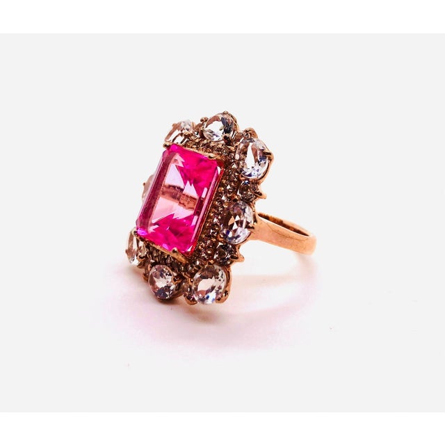 Metal Bochic Capri Vintage Pink & White Topaz Ring in 18K Gold & Silver For Sale - Image 7 of 10