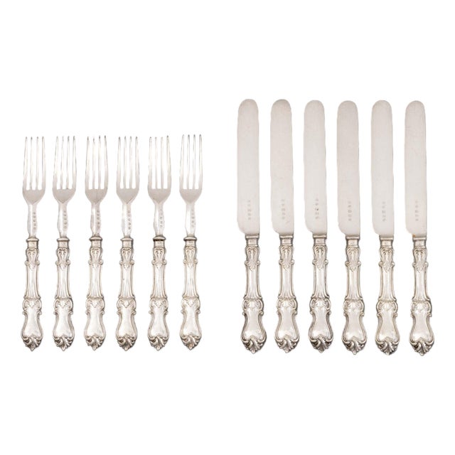 Georgian Silver Plate Dessert Flatware Set for Six, 12 Pieces For Sale