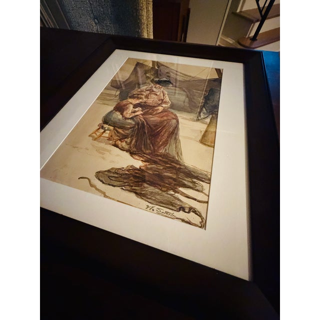 Brown Late 19th Century Walter Satterlee Original Watercolor – Professionally Restored and Newly Framed For Sale - Image 8 of 9