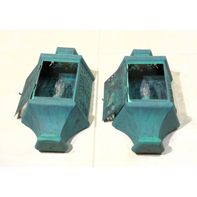 Metal Vintage British Colonial Style Elephant & Palm Tree Wall Sconces - a Pair For Sale - Image 7 of 17