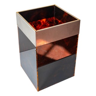 Vintage Tortoiseshell Acrylic Gass and Brass Basket from Christian Dior Home, France, 1970s For Sale