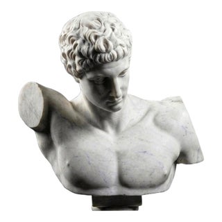 Hand-Carved Natural Marble Bust Sculpture – Bust of Hermes of Praxiteles For Sale