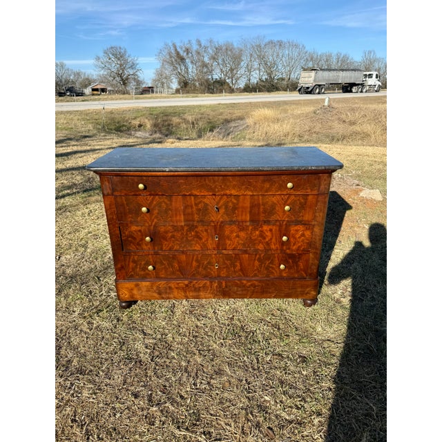 19th Century Louis Philippe Flam Mahogany Marble Top Chest of Drawer / Commodes For Sale - Image 6 of 12