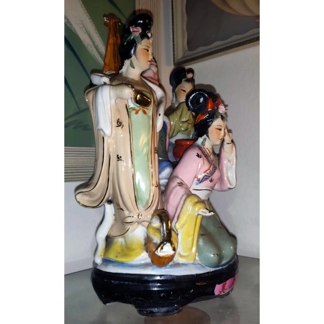 1920's Japanese Hand Painted Porcelain Figurine Geisha Musicians For Sale - Image 4 of 10