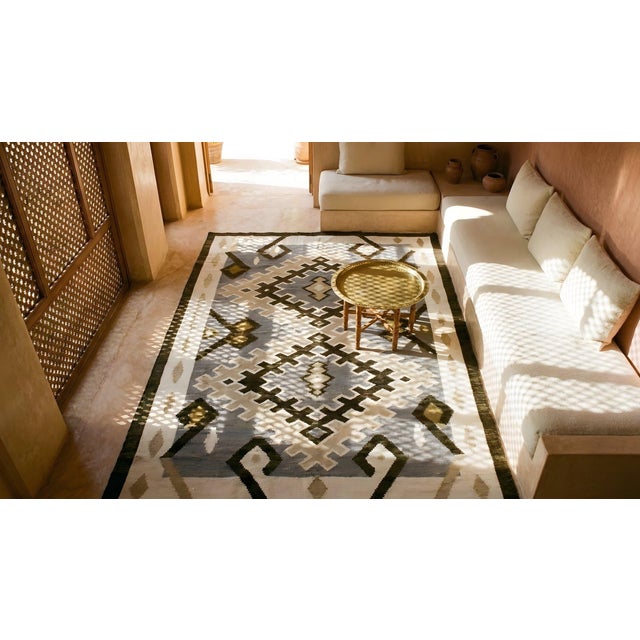 Gray 1930s Gray Diamond American Navajo Regional Rug 5' X 7' 8'' Flatweave Wool Carpet For Sale - Image 8 of 9
