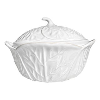 Cabbage Leaf White Ceramic Tureen Lidded Bowl For Sale