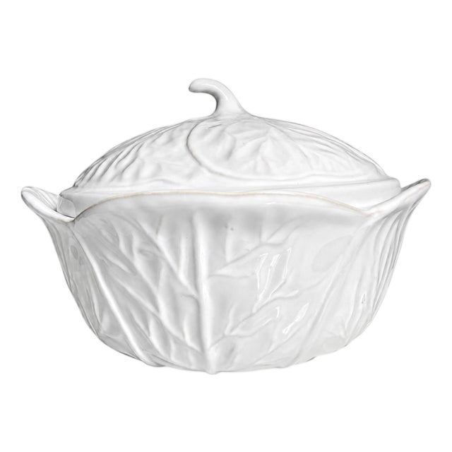 Cabbage Leaf White Ceramic Tureen Lidded Bowl For Sale