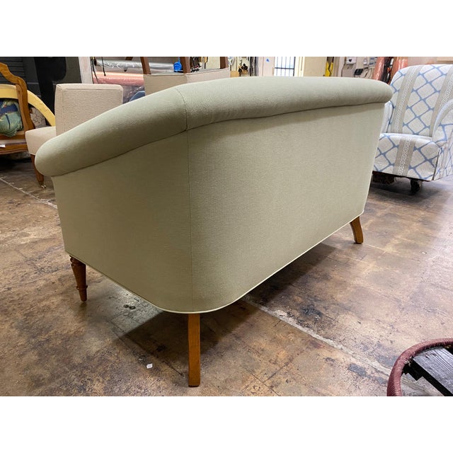 Custom Upholstered Settee – Thibaut Palisade Linen Fabric - Retails for $6008 For Sale In Los Angeles - Image 6 of 7