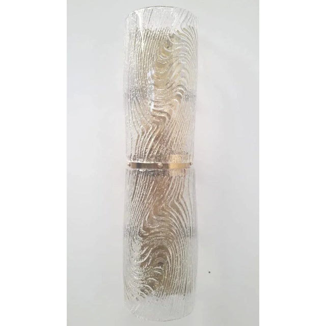 Italian wall light or flush mount with clear Murano glass hand blown into cylinder shaped diffusers with textured patterns...