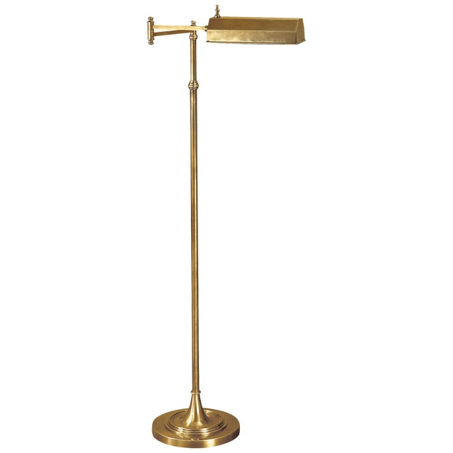 Chapman & Myers for Visual Comfort Signature Dorchester Swing Arm Pharmacy Floor Lamp in Antique-Burnished Brass For Sale