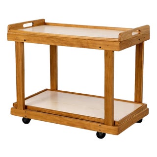 Mid-Century Oak & Formica Two-Tier Drinks Trolley, 1960s For Sale