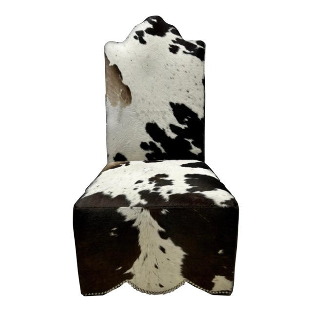 Contemporary Italian Black & White Cowhide Chair With Silver Nailhead Trim For Sale