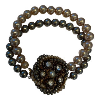 1940s Double Strand Faux Pearl Bracelet For Sale