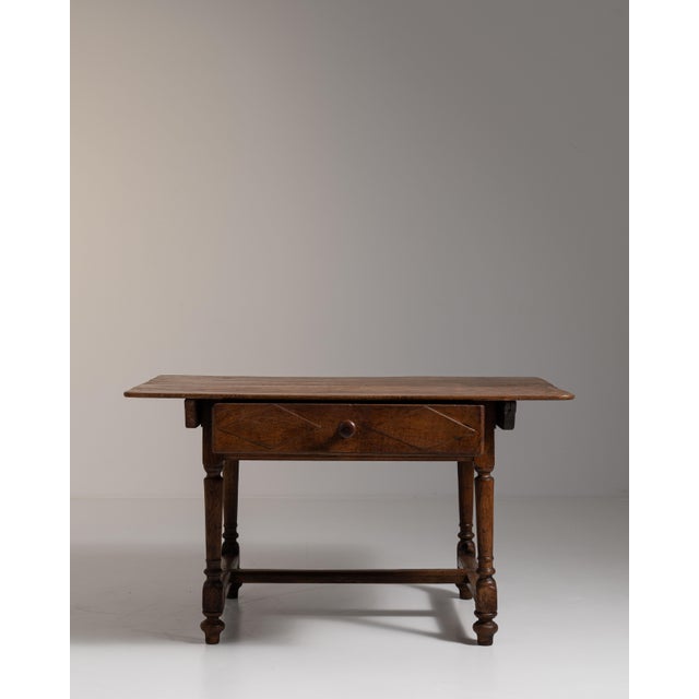 Chestnut 19th Century French Chestnut Brown Oak Table with Single Drawer For Sale - Image 8 of 15