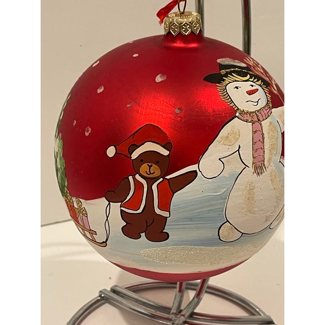 Shabby Chic Vintage European Mercury Glass Handpainted Jumbo Blown Glass Christmas Ball For Sale - Image 3 of 5