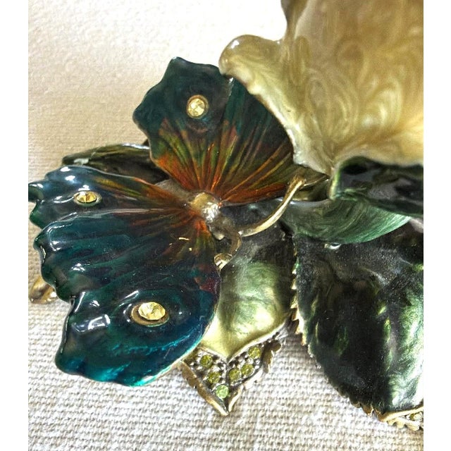 Almond Vintage Ornate Enameled Floral Butterfly Candlestick Whimsy Fairy For Sale - Image 8 of 12