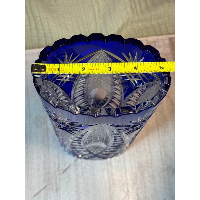 1960s German Cut to Clear Cobalt Oval Starburst Vase For Sale - Image 4 of 12