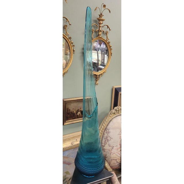 Mid-Century Modern 1960s Rare Aqua Blue Large Le Smith Swung Vase For Sale - Image 3 of 8