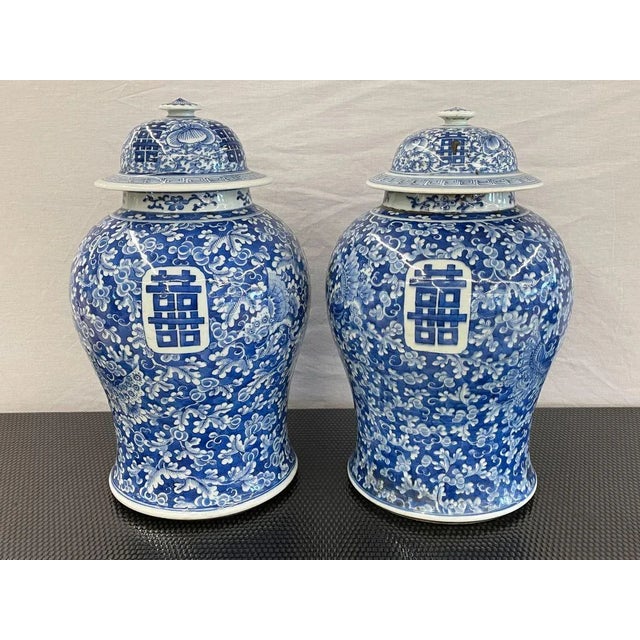 Pair of 19th Century Blue and White Lidded Temple Jars/Urns For Sale - Image 13 of 13