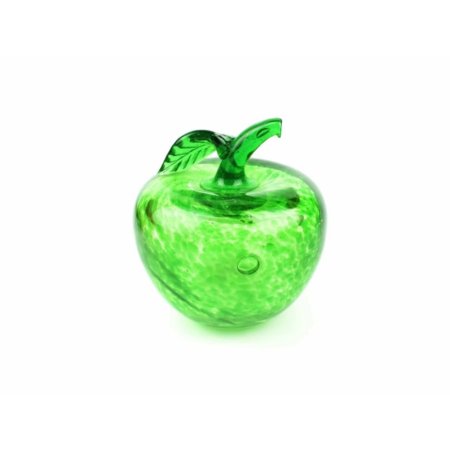 Glass Mid-Century Green Spotted Design Apple Paperweight Model Figurine For Sale - Image 7 of 7