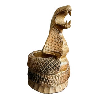 Late 20th Century Hand-Carved Wooden Cobra Bowl For Sale