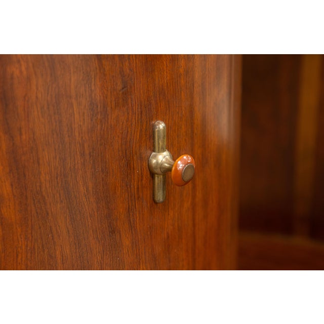 Brown Vintage Art Deco Modernist Walnut Wood Vanity With Storage Shelving and Mirror For Sale - Image 8 of 10