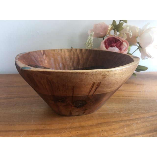 Contemporary Moroccan Hand-Carved Walnut & Gemstone Salad Bowl For Sale - Image 3 of 8