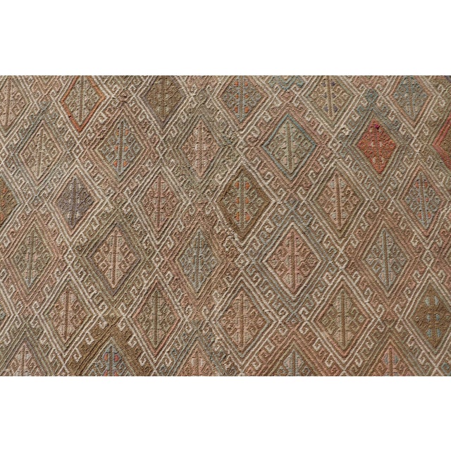 Geometric Diamond Stripe Turkish Vintage Kilim Rug in Warm Earth Tones For Sale - Image 9 of 10