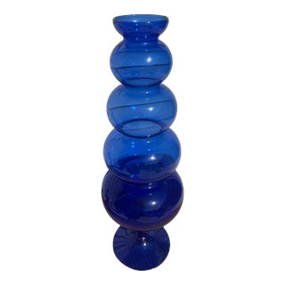 Vintage Mid-Century Cobalt Blue Art Glass Beehive Vase For Sale