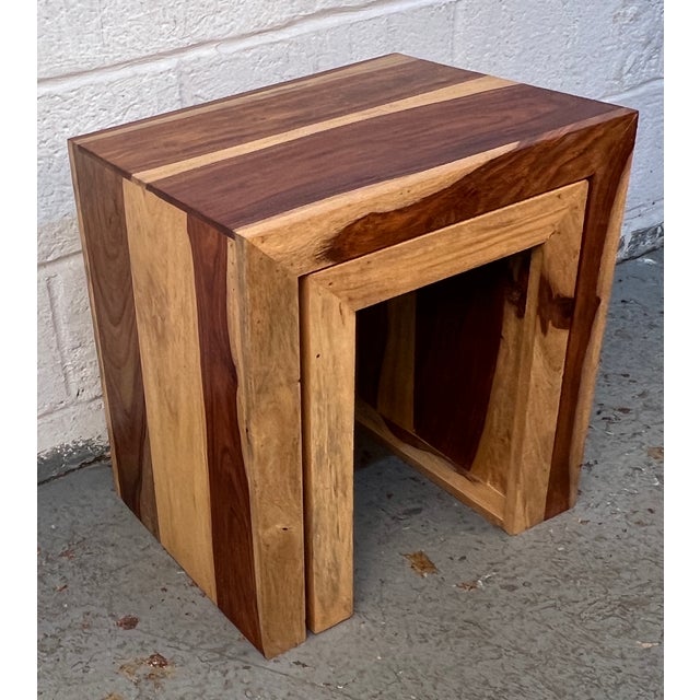Pair of Mid 20th Century Solid Sheesham Wood Waterfall Side Tables For Sale - Image 9 of 9