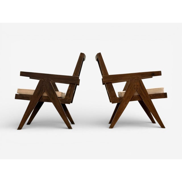 1960s Pierre Jeanneret, Teak, Cane, Low Easy Chairs, Chandigarh, India C. 1960s For Sale - Image 5 of 15
