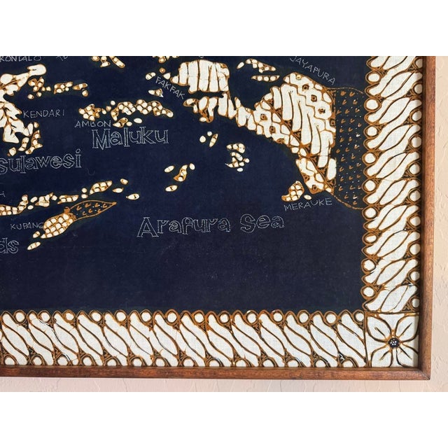 1970s Wood Framed Batik Fabric Wall Map Malaysia Indonesia Pacific Ocean For Sale In Phoenix - Image 6 of 11