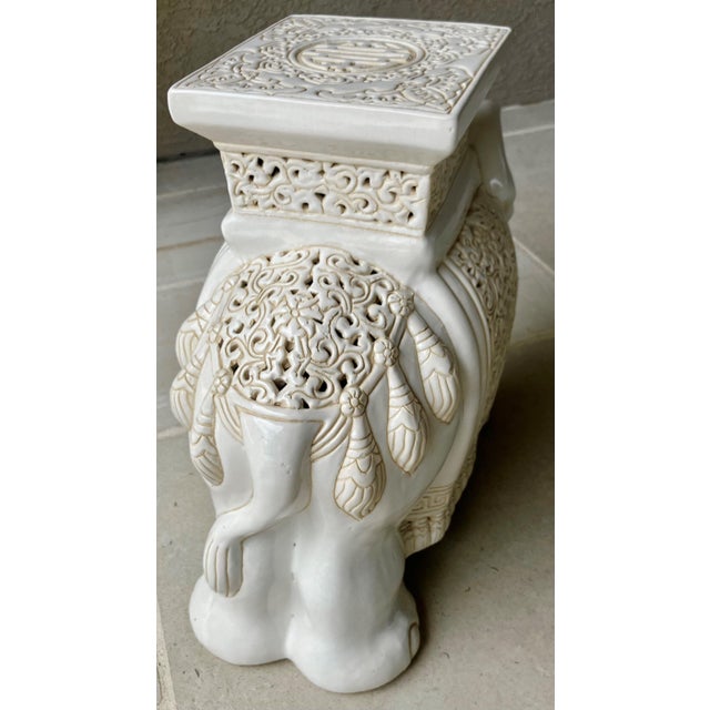 Circa 1970 Fabulous Linen-Hued Earthenware Elephant Garden Stool / Plant Stand For Sale - Image 15 of 18