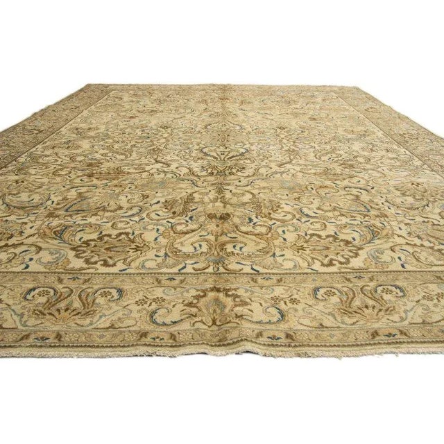 Victorian Neutral Vintage Persian Tabriz Rug - 11′1″ × 16′2″ For Sale - Image 3 of 5