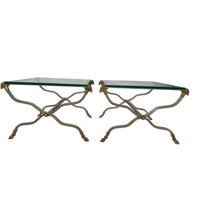 Mid 20th Century Neoclassical Style Glass-Top Coffee Tables with Rams Heads - A Pair For Sale - Image 10 of 18