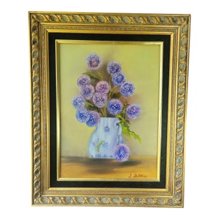 VTG Floral Still Life Canvas Painting Ornate Gilt Frame 16x12 Bouquet Signed For Sale