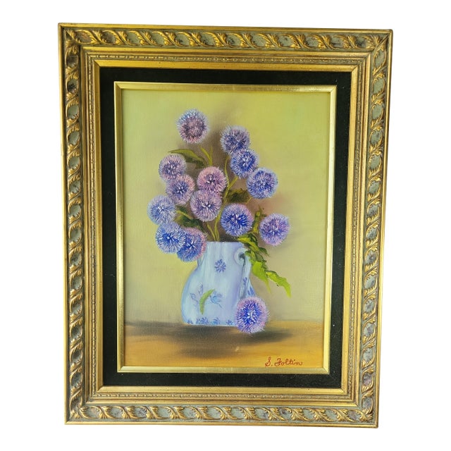 VTG Floral Still Life Canvas Painting Ornate Gilt Frame 16x12 Bouquet Signed For Sale