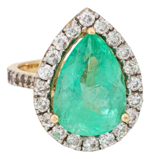 Late 20th Century 8.45ct Emerald Diamond Ring Vintage 14k Yellow Gold Size 7.75 Pear Cut Cocktail