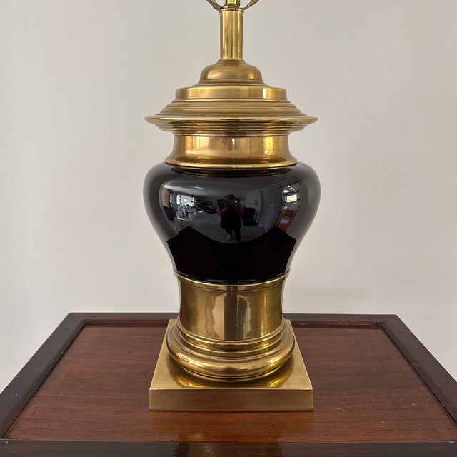 Asian Vintage Chapman Bronze and Black Enamel Porcelain Table Lamp For Sale - Image 3 of 12