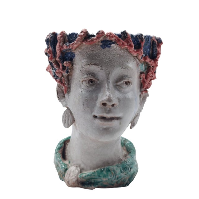 Handcrafted Ceramic Planters in the shape of Heads, Italy, 1950s, Set of 2 For Sale - Image 4 of 15