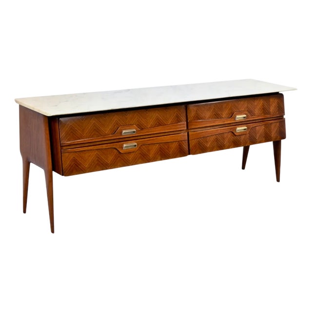 Italian Carrara Marble and Brass Sideboard, 1960s For Sale