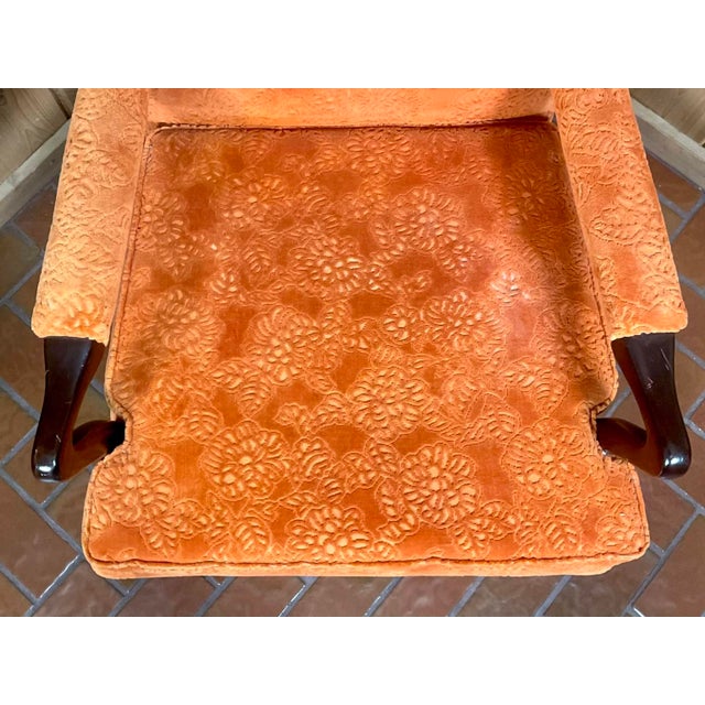1970s MCM Victorian-Style Carved Walnut Armchair and Ottoman For Sale - Image 5 of 17