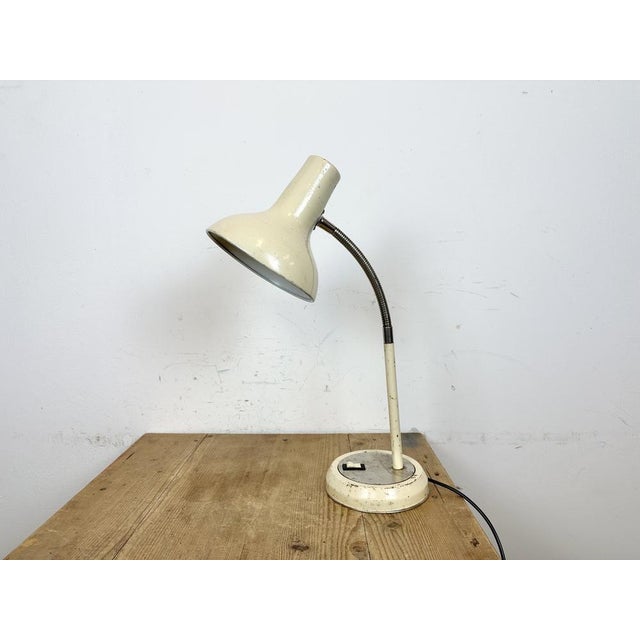 Industrial Beige Gooseneck Table Lamp from Polam, 1960s For Sale - Image 9 of 18