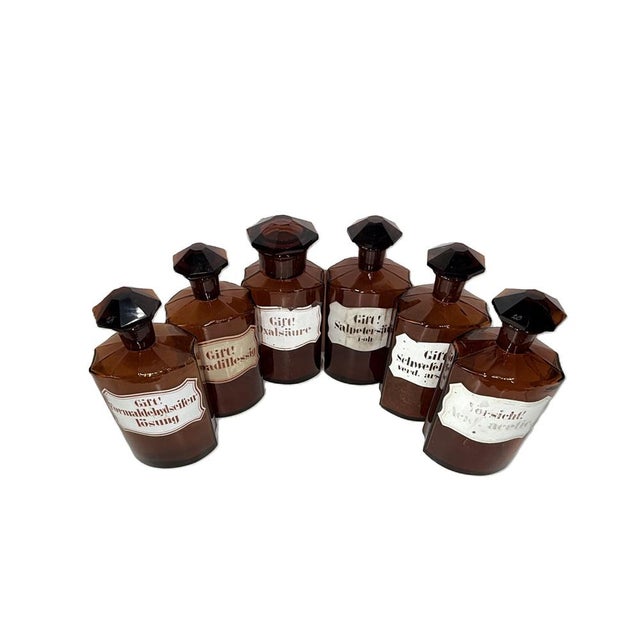 Gemstone Vintage Brown Glass Bottles, 1920s, Set of 6 For Sale - Image 7 of 9