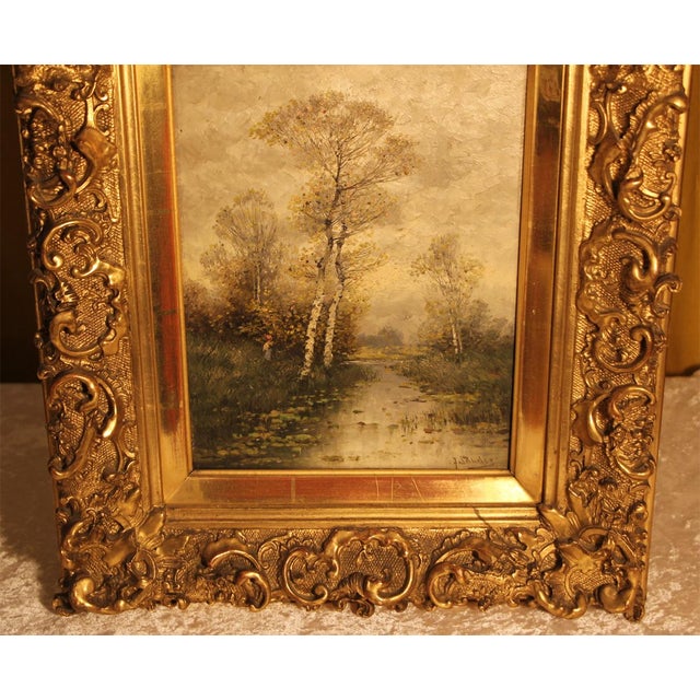 Johann Jungblut, Summer Stream with Wanderer, 19th Century, Oil on Wood, Framed For Sale - Image 7 of 10