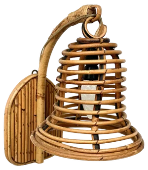 Italian Wall Lamp Lantern in Rattan and Bamboo, 1960s