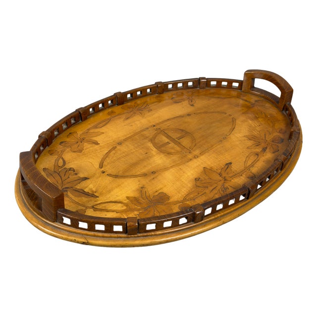 Oval Tray in Inlaid Wood For Sale