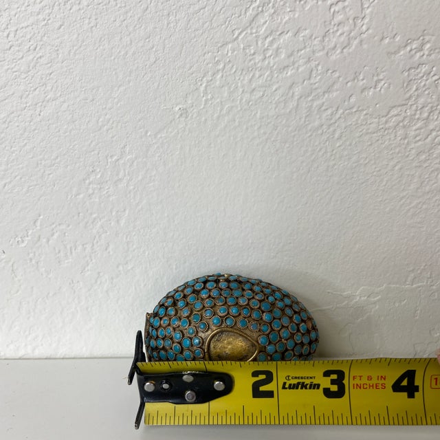 Vintage Tibetan Gau Prayer Box With Turquoise Colored Stones – Brass Gilt, Mid-20th Century For Sale - Image 10 of 10