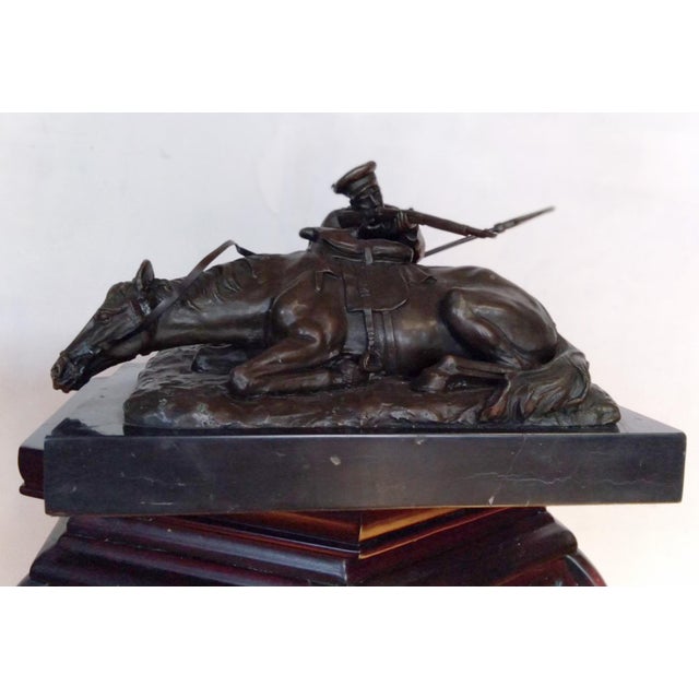 Antique Patinated Bronze Sculpture of a Cossack and Fallen Horse After Evgeny Lanceray For Sale - Image 4 of 7