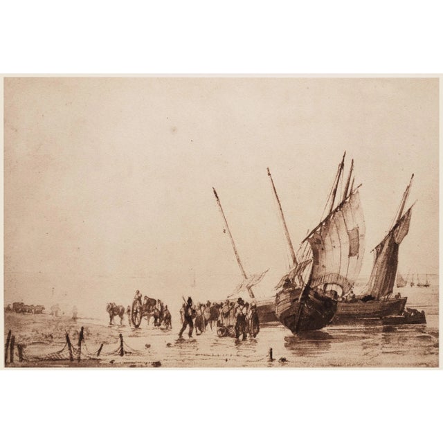 Khaki 1959 After Richard P. Bonington, "Coastal Scene" Vintage Hungarian Monochrome Print For Sale - Image 8 of 8